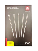 Set of 5 pairs of round stainless steel chopsticks