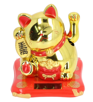 Maneki Neko Kotek szczęścia solarny, złoty 10,5 cm