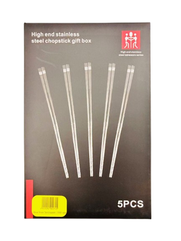 Set of 5 pairs of round stainless steel chopsticks