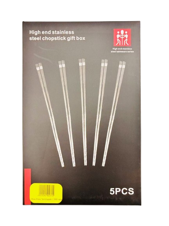 Set of 5 pairs of round stainless steel chopsticks