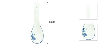 Łyżka chochla do zupy ceramiczna Biała z kwiatem 13 cm 1 szt.