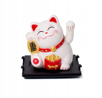 Maneki Neko Kotek szczęścia solarny, biała 6,5 cm 